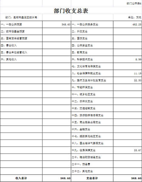 部门收支总表