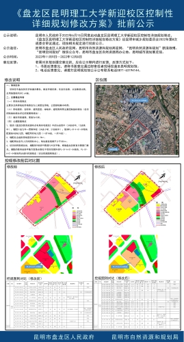 《盘龙区昆明理工大学新迎校区控制性详细规划修改方案》批前公示