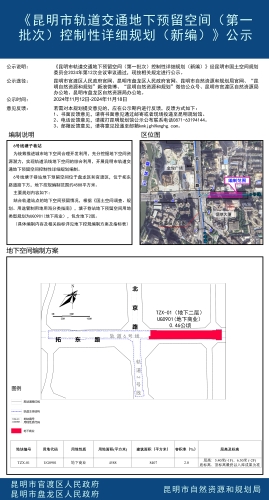 《昆明市轨道交通地下预留空间（第一批次）控制性详细规划（新编）》公示2