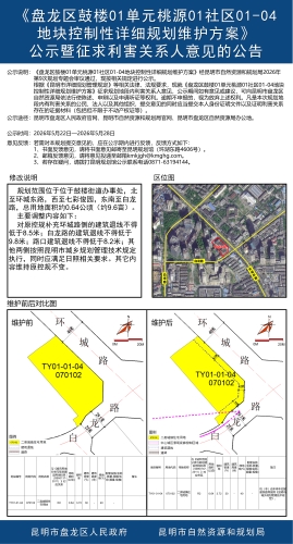《盘龙区鼓楼01单元桃源01社区01-04地块控制性详细规划维护方案》公示暨征求利害关系人意见的公告