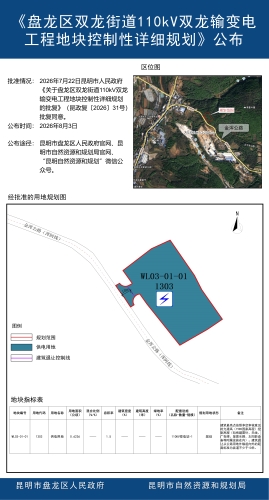 《盘龙区双龙街道110kV双龙输变电工程地块控制性详细规划》公布