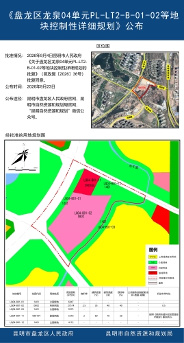《盘龙区龙泉04单元PL-LT2-B-01-02等地块控制性详细规划》公布